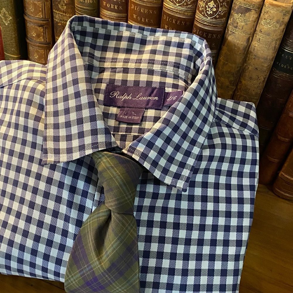 Ralph Lauren Collection * Hand Made Italian Olive & Purple Over Check Plaid Tie